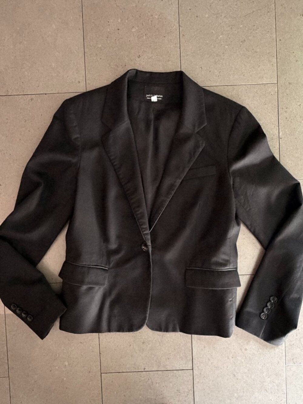 Judith & Charles Black Wool/Leather Short Blazer-Size 8